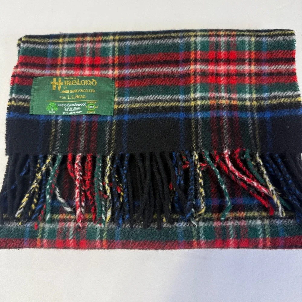 Vintage L.L. Bean John Hanly co. Scarf Tartan Plaid Ireland Made 100% Lambswool